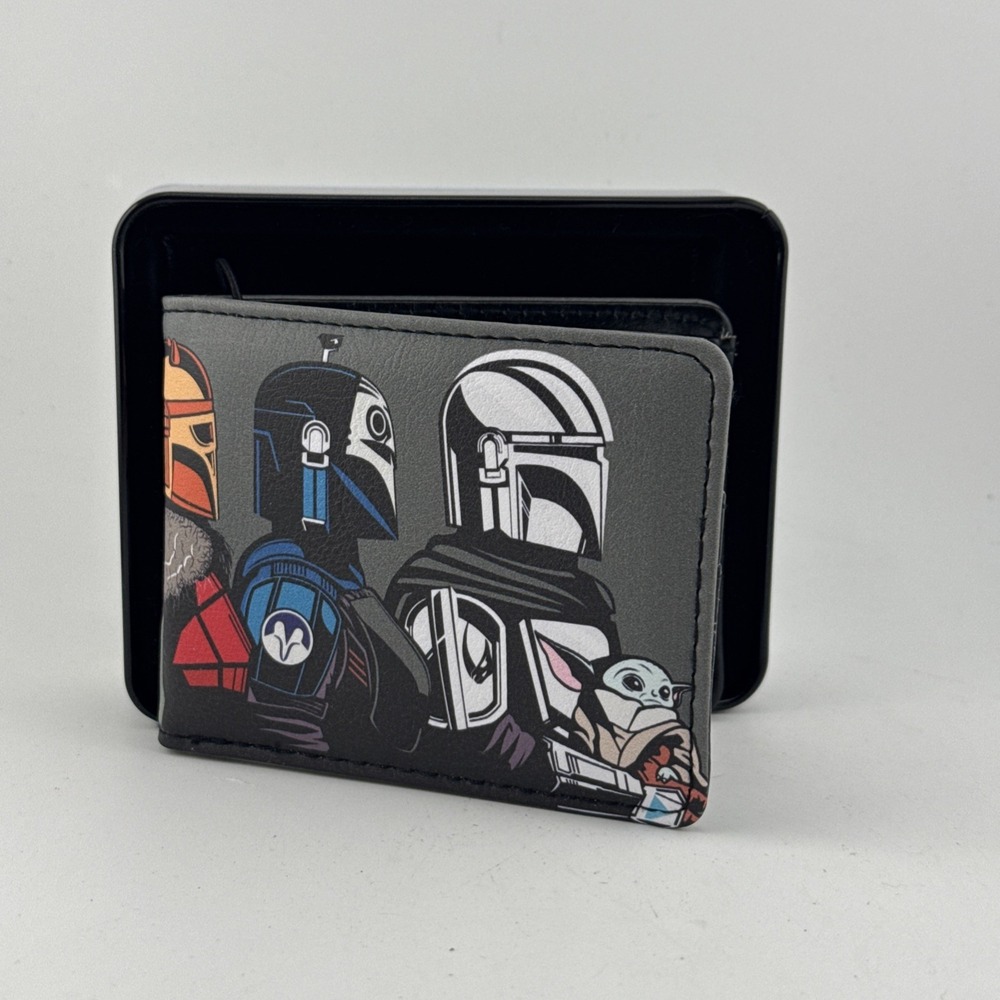 Buckle-Down Star Wars Mandalorian Creed Mens Bifold Wallet in Tin Box Grey New